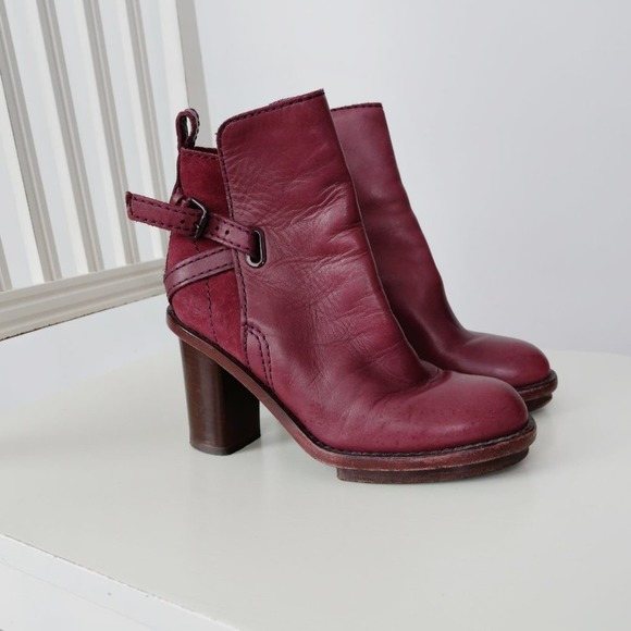 Acne Leather Ankle Cypress Boot Bootie Block Heel Platform Burgundy - Picture 6 of 8
